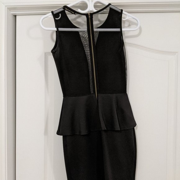 XS Sexy Black Peplum Mini Dress w/ Sheer Back - Picture 4 of 4